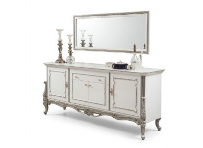 Buffet Blanc Argent Buffet Consoles Commode Style italien 2 pièces. Miroir