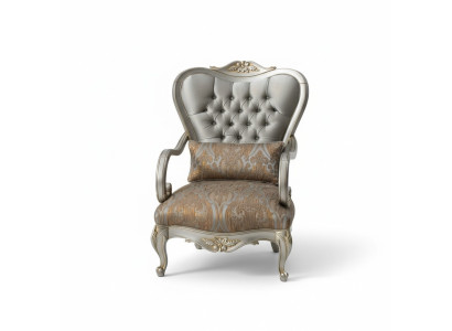 Fauteuil Chesterfield argenté de style français en bois à une seule place