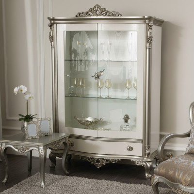 Vitrine classique en argent style français Buffet meuble vitrine en verre