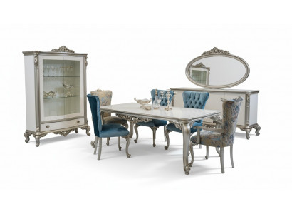 Salle à manger Ensemble Vitrine Table 6x Chaise Commode Miroir Art déco 10pcs
