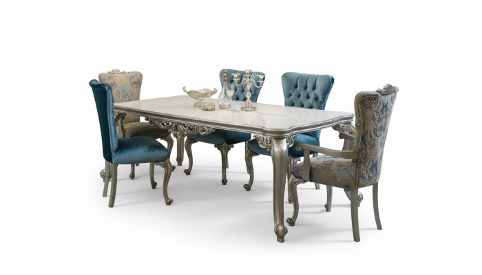 Ensemble complet Table de salle à manger 6 chaises Groupe Ess en bois Set 7 pièces. Baroque