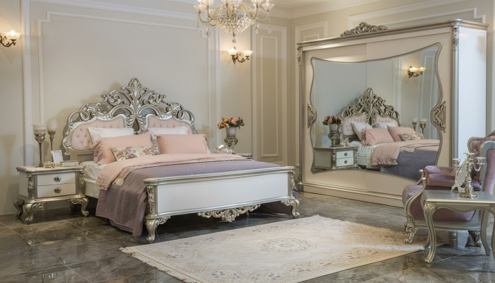 Ensemble de chambre Lit de luxe 2x Table de chevet Armoire Fauteuil Ensemble de 6 pièces.
