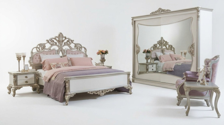 Ensemble de chambre Lit de luxe 2x Table de chevet Armoire Fauteuil Ensemble de 6 pièces.