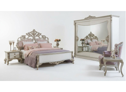 Ensemble de chambre Lit de luxe 2x Table de chevet Armoire Fauteuil Ensemble de 6 pièces.