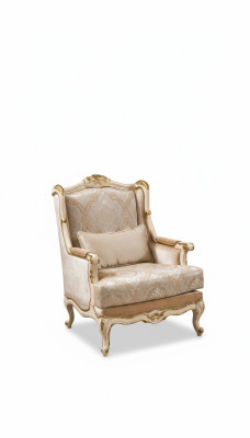 Fauteuil baroque beige et doré une place style classique meuble velours bois