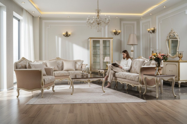 Canapé trois places de luxe Canapés trois places style classique Beige