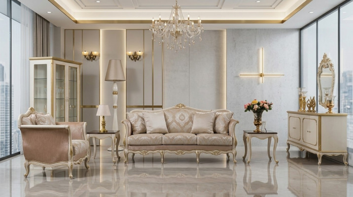 Canapé trois places de luxe Canapés trois places style classique Beige