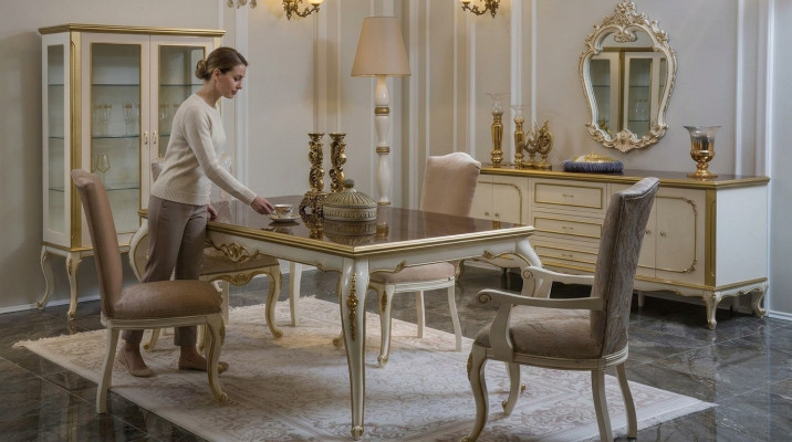 Ensemble de salle à manger design 8 pièces Table à manger Chaise Commode Vitrine Miroir Tables Bois