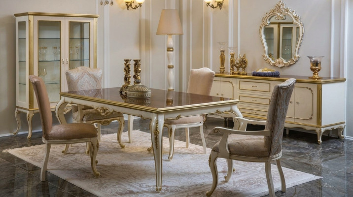 Ensemble de salle à manger design 8 pièces Table à manger Chaise Commode Vitrine Miroir Tables Bois