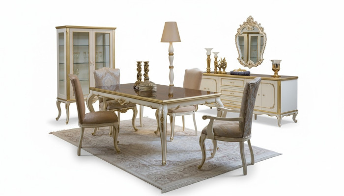 Ensemble de salle à manger design 8 pièces Table à manger Chaise Commode Vitrine Miroir Tables Bois