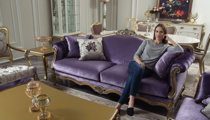 Canapé trois places Canapés trois places Canapé de luxe en velours Baroque Rococo Violet