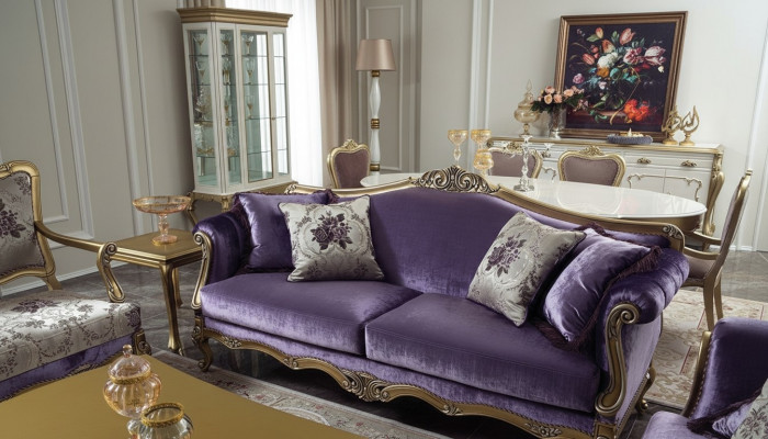 Canapé trois places Canapés trois places Canapé de luxe en velours Baroque Rococo Violet
