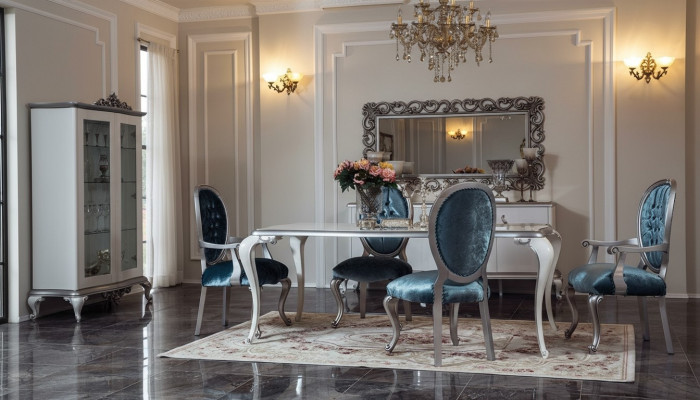 Ensemble salle à manger design 8 pièces Chaise Commode Vitrine Miroir Tables à manger Bois