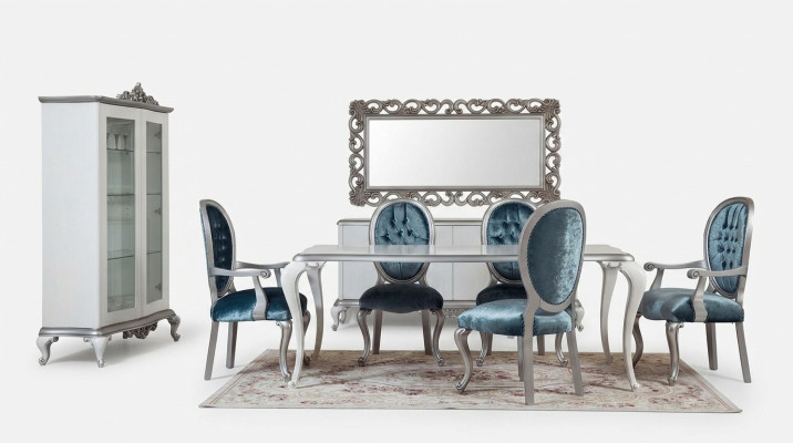 Ensemble salle à manger design 8 pièces Chaise Commode Vitrine Miroir Tables à manger Bois