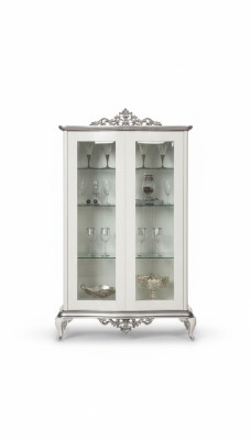 Vitrine blanche, armoire en verre, design classique, garde-robe de luxe, meuble en bois.