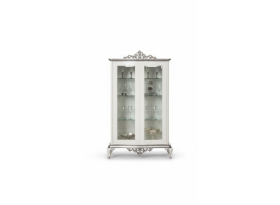 Vitrine blanche, armoire en verre, design classique, garde-robe de luxe, meuble en bois.