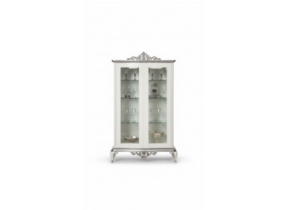 Vitrine blanche, armoire en verre, design classique, garde-robe de luxe, meuble en bois.