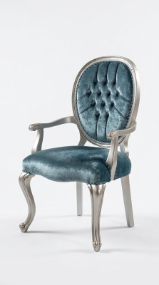 Chaise Chesterfield en bois gris turc avec accoudoirs pour salle à manger.