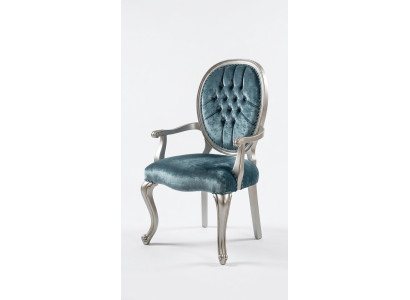 Chaise Chesterfield en bois gris turc avec accoudoirs pour salle à manger.