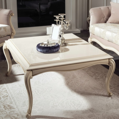 Table basse française Baroque Rococo Mobilier Blanc Argent Ameublement Bois