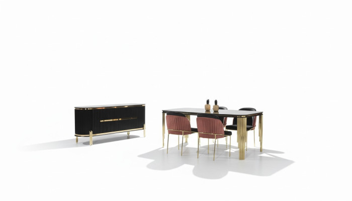 Salle à manger de luxe Ensemble de salle à manger Table de design Commode 4 chaises Groupe de 6 pièces. Ensemble neuf