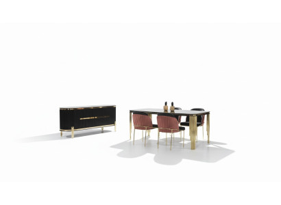 Salle à manger de luxe Ensemble de salle à manger Table de design Commode 4 chaises Groupe de 6 pièces. Ensemble neuf