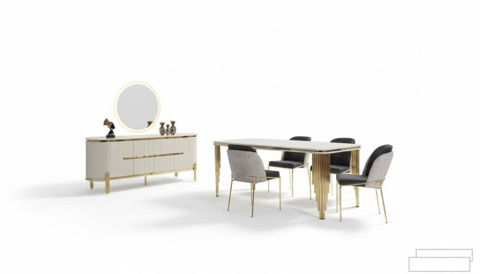 Meubles en métal Ensemble de salle à manger Table Chaise Commode Ensemble de salle à manger Chaises 6 pièces.
