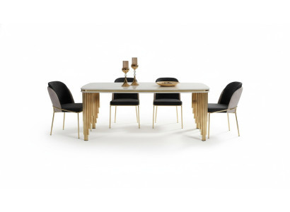 Ensemble de salle à manger, table à manger de luxe, 4x chaises, ensemble de table à manger en acier inoxydable, ensemble complet de 5 pièces.