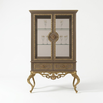 Vitrine dorée Baroque Rococo Meubles Armoire Verre Armoires Étagères Vitrines