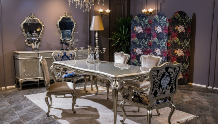 Set de salle à manger de luxe Table + 6 chaises à accoudoirs Ensemble de salle à manger 7 pièces