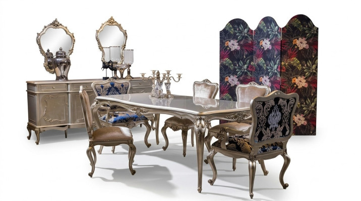Set de salle à manger de luxe Table + 6 chaises à accoudoirs Ensemble de salle à manger 7 pièces