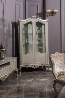 Vitrine grise claire Baroque Rococo Armoire en verre Vitrines Classiques