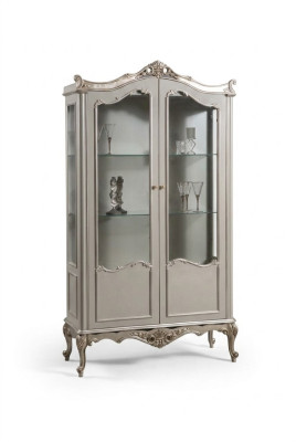 Vitrine grise claire Baroque Rococo Armoire en verre Vitrines Classiques