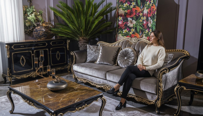 Canapé 3 places en tissu de design en style textile classique ou luxueux