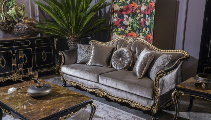 Canapé 3 places en tissu de design en style textile classique ou luxueux