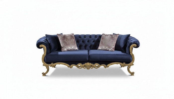 Canapé trois places Chesterfield de couleur bleue luxueuse pour le salon