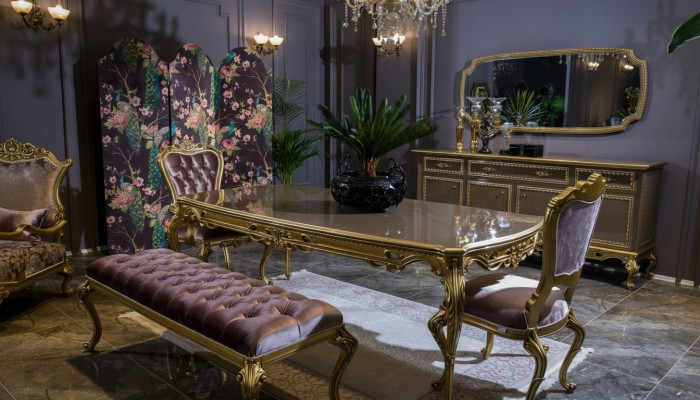 Ensemble de salle à manger classique Table Chaise Commode Miroir Tabouret 6 pièces