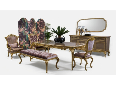 Ensemble de salle à manger classique Table Chaise Commode Miroir Tabouret 6 pièces