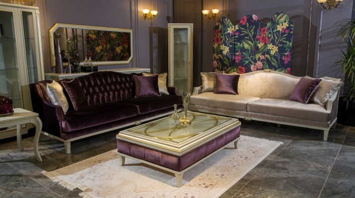 Ensemble de canapé de luxe avec table basse 2x canapé 3 places table d'appoint 4 pièces velours