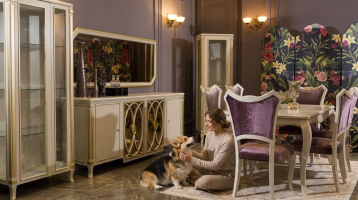 Vitrine classique Ensemble de meubles TV Meuble bas Vitrine de luxe Ensemble de meubles Set de 2 pièces.