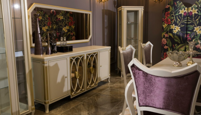 Vitrine classique Ensemble de meubles TV Meuble bas Vitrine de luxe Ensemble de meubles Set de 2 pièces.