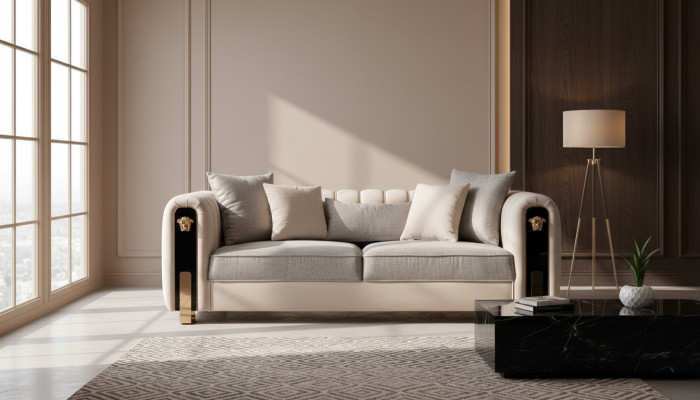 Canapé 3 places luxueux rembourré en beige de style contemporain