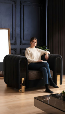 Fauteuil Medusa Luxe Siège Unique Tapisserie d'Ameublement en Tissu Canapé Canapés Noir Tissu