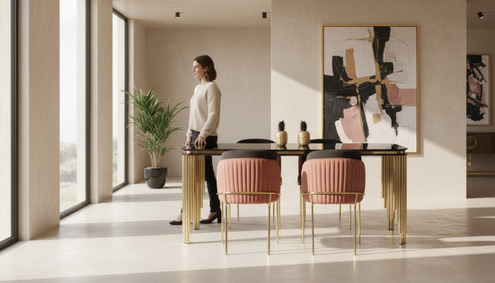 Luxe Salle à manger Ensemble Table Suite Chaise Classique Groupe de 4 Chaises Ensemble 5 pièces