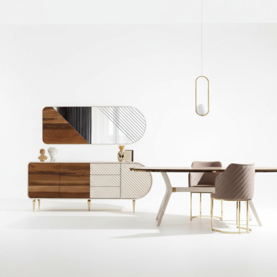 Ensemble de table de luxe de groupe d'ameublement + 2 chaises 3 pièces. Suite de salle à manger de table à manger