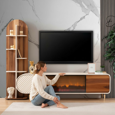 Cheminée Buffet Feu Imitation Armoire Étagère Buffet Buffet TV-meuble télé Bois neuf