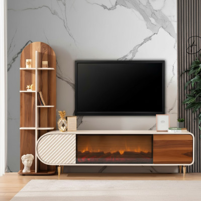 Cheminée Buffet Feu Imitation Armoire Étagère Buffet Buffet TV-meuble télé Bois neuf