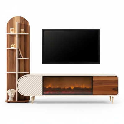 Cheminée Buffet Feu Imitation Armoire Étagère Buffet Buffet TV-meuble télé Bois neuf