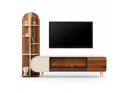 Cheminée Buffet Feu Imitation Armoire Étagère Buffet Buffet TV-meuble télé Bois neuf