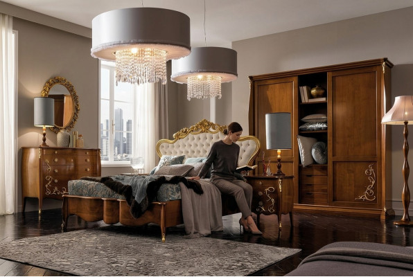 Ensemble de chambre d'hôtel Design Chambre à coucher Lit de luxe Table de chevet Commode 6 pièces